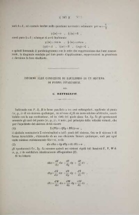 Intorno alle condizioni di equilibrio di un sistema di forma invariabile.