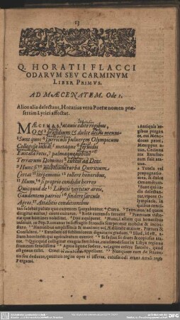 Q. Horatii Flacci Odarum Seu Carminum Liber Primus. Ad Maecenatem. Ode 1