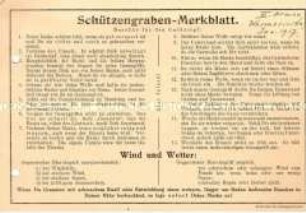 Merkblatt für das Verhalten im Schützengraben bei einem Gasangriff