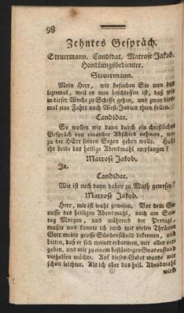 Zehntes Gespräch. Steuermann. Canditat. Matrose Jakob. Handlungsbedienter.