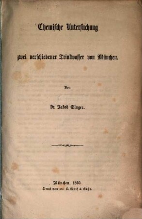 Chemische Untersuchung zwei verschiedener Trinkwasser von München