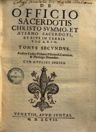 De officio sacerdotis Christo summo et aeterno sacerdoti et ejus in terris vicario, 2.
