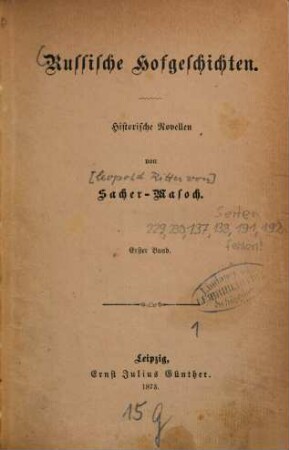 Russische Hofgeschichten : histor. Novellen, 1
