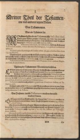 I. Dritter Theil der Testamenten/ und anderer letzten Willen.