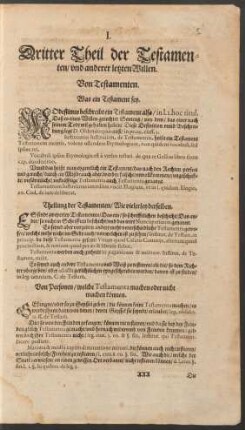 I. Dritter Theil der Testamenten/ und anderer letzten Willen.