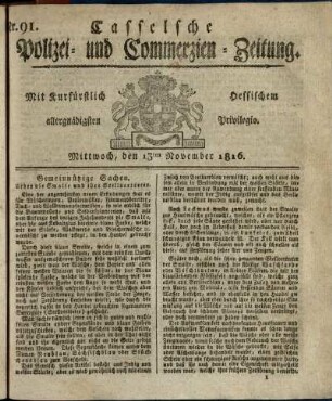 Nr. 91, Mittwoch, den 13ten November 1816