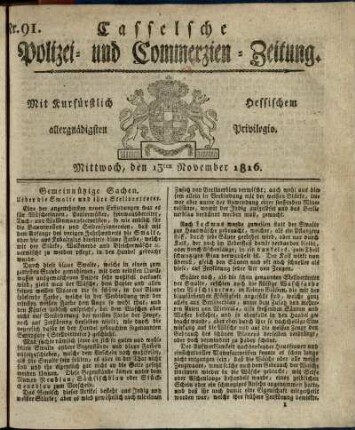 Nr. 91, Mittwoch, den 13ten November 1816