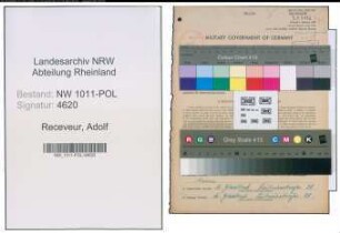 Entnazifizierung Adolf Receveur , geb. 24.07.1901 (Polizeianwaerter)