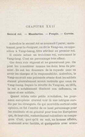 Chapitre XXII. Second roi. - Mandarins. - Peuple. - Corvée