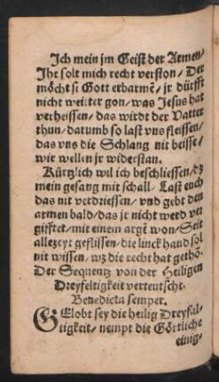 Der Sequentz von der Heiligen || Dreyfeltigkeit verteutscht. || Benedicta semper. ||