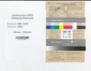 Entnazifizierung Wilhelm Hinsen , geb. 04.09.1891 (Baecker)