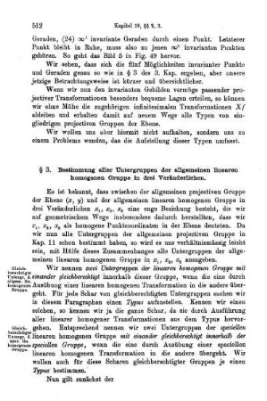§ 3. Bestimmung aller Untergruppen der allgemeinen linearen homogenen Gruppe in drei Veränderlichen.
