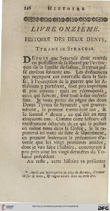 Livre onzième: Histoire des deux Denys, Tyrans de Syracuse