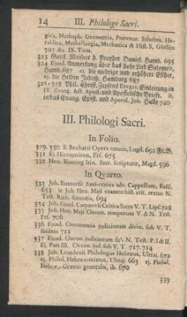 III. Philologi Sacri