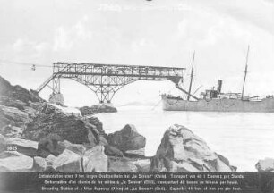 Feststehende Verladebrücke einer 7 km langen Drahtseilbahn bei La Serena (Pohlig) : Technikgeschichte | Maschinenbau | Hebezeuge | Laufkatzen, Krane, Bagger, Transportanlagen