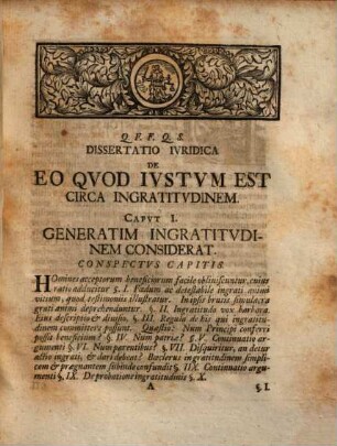 Dissertatio Ivridica De Eo Qvod Ivstvm Est Circa Ingratitvdinem