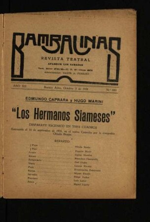 Los hermanos siameses : disparate escenico en tres cuadros