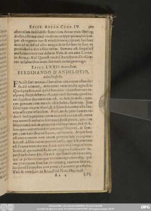 Epist. LXXII. Bruxellam. Ferdinando D'Andelotio, Aulae Praefecto.
