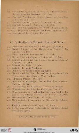 VI. Statuetten in Bronze, Blei und Silber (Nr. 343 - 404)