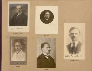 Bl. 16: Fotografien der Mathematiker Arthur Rosenthal, George Pólya, Otto Szász und Arthur Robert Crathorne sowie des Astronomen Otto Birck, 1920 - 1922
