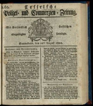 Nr. 65, Sonnabend, den 12ten August 1820