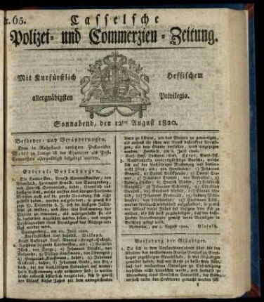 Nr. 65, Sonnabend, den 12ten August 1820