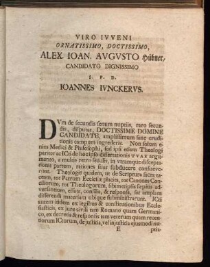 Viro Juveni Ornatissimo, Doctissimo, Alex. Joan. Augusto Hübner, Candidato Dignissimo S. P. D. Joannes Junckerus.