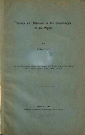 Corsica und Sardinien in den Schenkungen an die Päpste