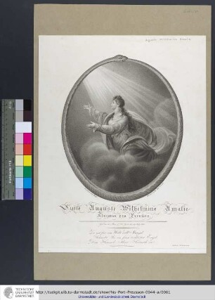 Louise Auguste Wilhelmine Amalie : Königinn von Preußen : Geb. den 10 März 1776. Gest. den 19 July 1810