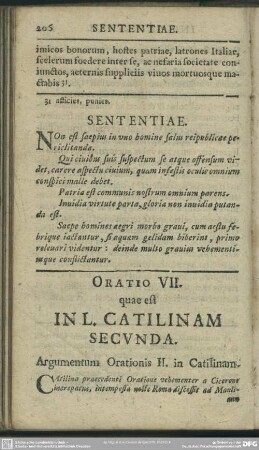 Oratio VII. quae est In L. Catilinam Secunda. Argumentum Orationis II. in Catilinam
