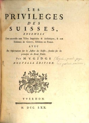 Les Privilèges des Suisses