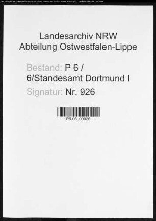 Sterberegister Standesamt Dortmund-Mitte I