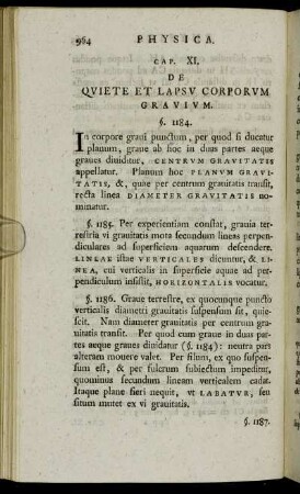 Cap. XI. De Quiete Et Lapsu Corporum Gravium