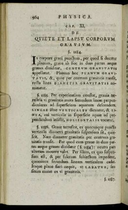 Cap. XI. De Quiete Et Lapsu Corporum Gravium