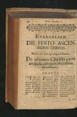 Evangelium Die Festo Ascensionis Christi.