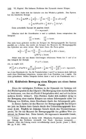 § 69. Kräftefreie Bewegung eines Körpers um einen festen Punkt.