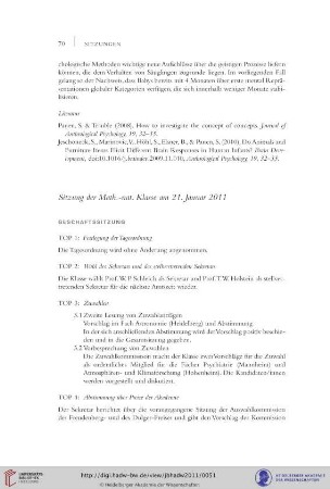 Sitzung der Math.-nat. Klasse am 21. Januar 2011