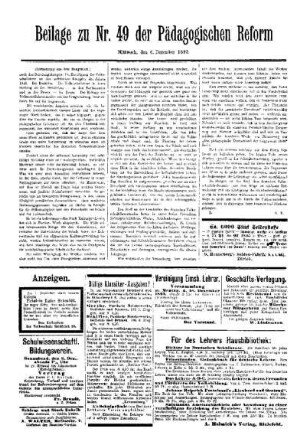 Anzeigen : Beilage zu Nr. 49 der Pädagogischen Reform
