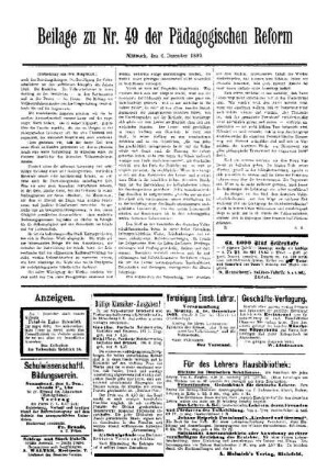 Anzeigen : Beilage zu Nr. 49 der Pädagogischen Reform