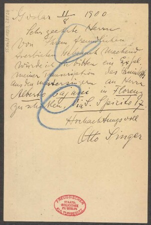 Brief an B. Schott's Söhne : 11.08.1900