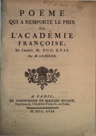 Poëme qui a remporté le prix de l'acad. franc.