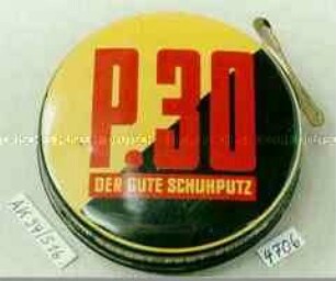 Blechdose mit Deckelheber für "P.30 DER GUTE SCHUHPUTZ" mit Inhalt