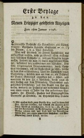 Erste Beylage zu den Leipziger gelehrten Anzeigen - Zum 1sten Januar 1796.