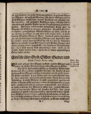 Einfälle über Gold / Silber / Gelder/ und deren Cours Anno 1688.
