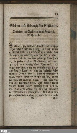 Sieben und siebenzigster Abschnitt. Anstalten zur Verheirathung Friedrich Wilhelm I.
