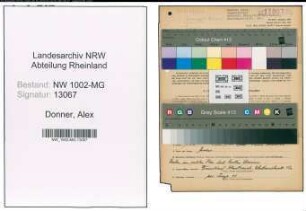 Entnazifizierung Alex Donner , geb. 27.03.1896 (Angestellter)