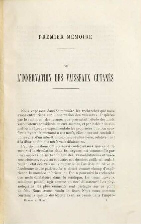 Recherches expérimentales sur le Système Nerveux Vaso-Moteur par A. Dastre et J. P. Morat