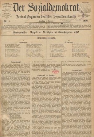 1881, No 1 (2. Januar 1881)-No 52 (22. Dezember 1881): Der Sozialdemokrat