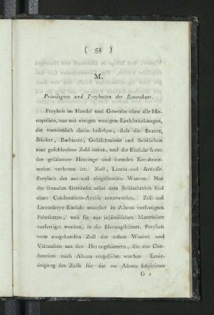 M. Privilegien und Freyheiten der Einwohner