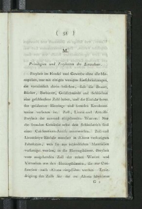 M. Privilegien und Freyheiten der Einwohner